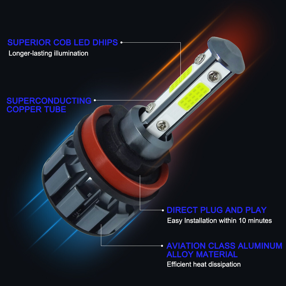 4-Sides H11 LED Headlight Kit Low Beam Bulb Super Bright 6500K White 1000000LM