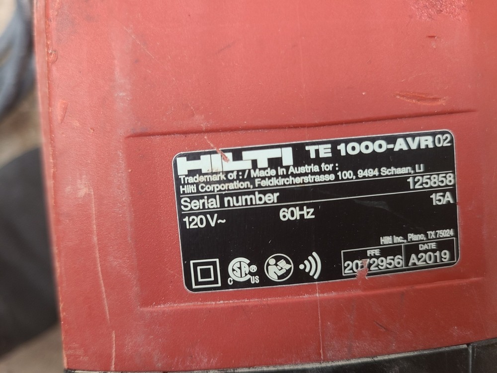 2019 HILTI TE 1000-AVR with Case