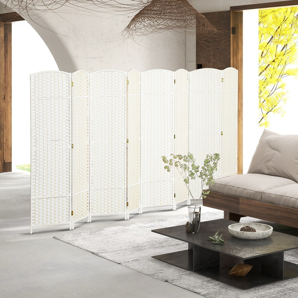 8 Panel Room Divider Freestanding Folding Privacy Screen White