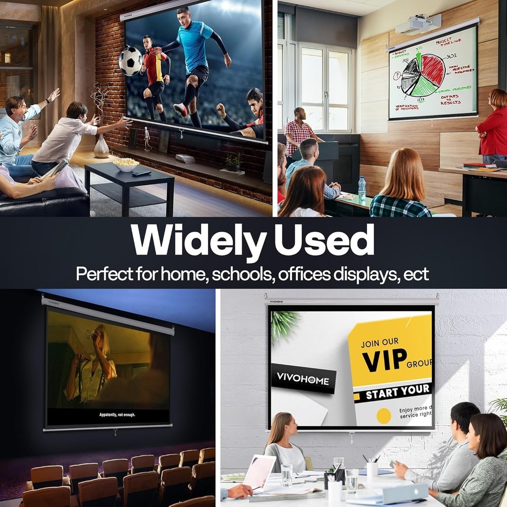 Projector Screen Pull Down, 1:1 120 Inch Retractable Projection Screen, HD 4K...