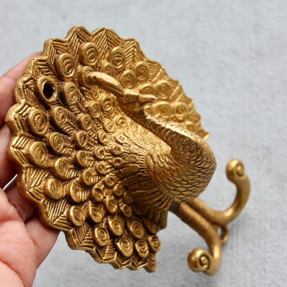 Antique Solid Brass Peacock coat hook rustic VTG bronze hook mid century modern