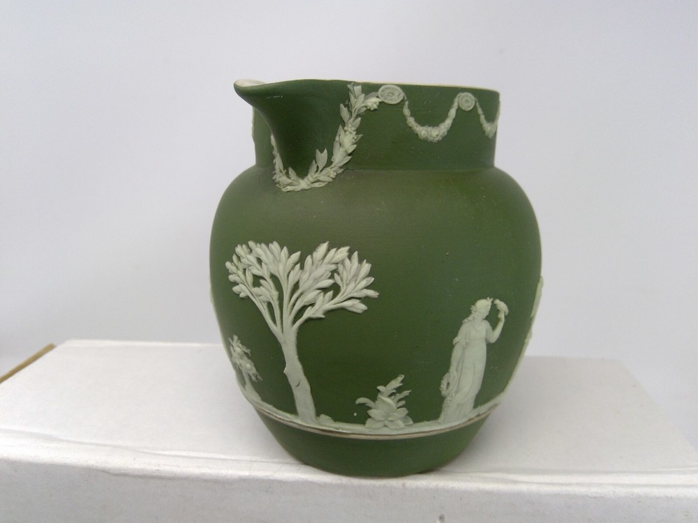 Vintage Wedgwood Green Jasperware Jug Pitcher