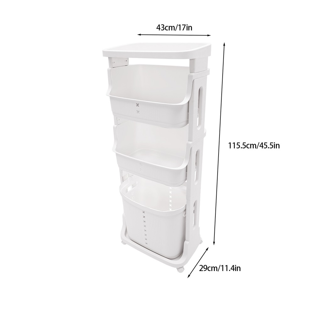 4-Tier Rolling Laundry Storage Cart with Removable Basket & Wheels
