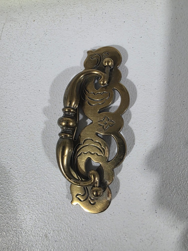 Vintage Brass Ornate Drawer Pull Bail Handle 6” Single No Screws