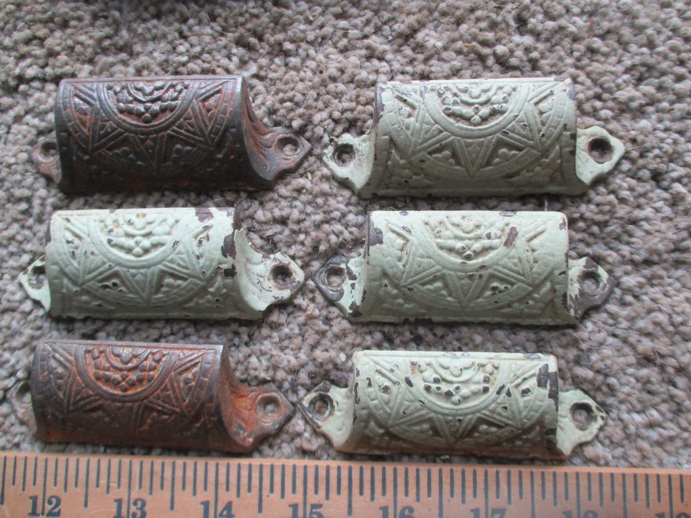 6 Ornate Victorian cast iron Window pulls cabinet cupboard drawer 1800's