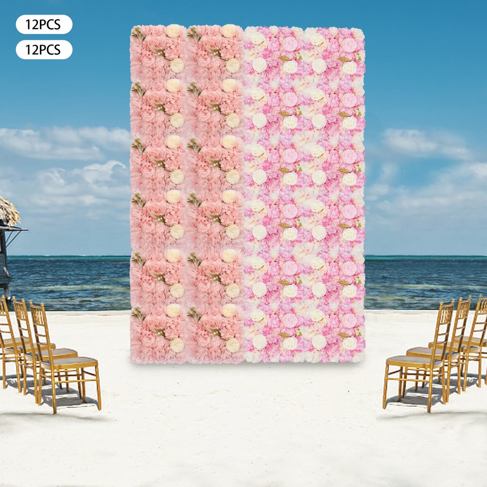 3D Flower Wall Panel-12pcs Artificial Flower Wall Background Silk Rose Wedding