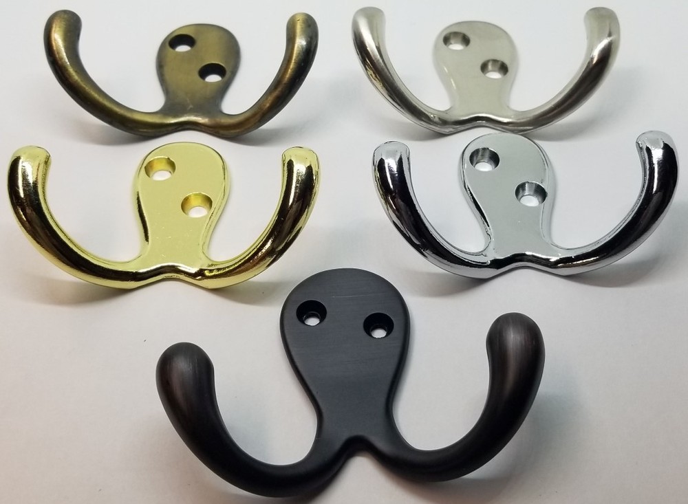 POLISHED BRASS Double Hook coat hat jacket wall vintage rustic octopus aluminum