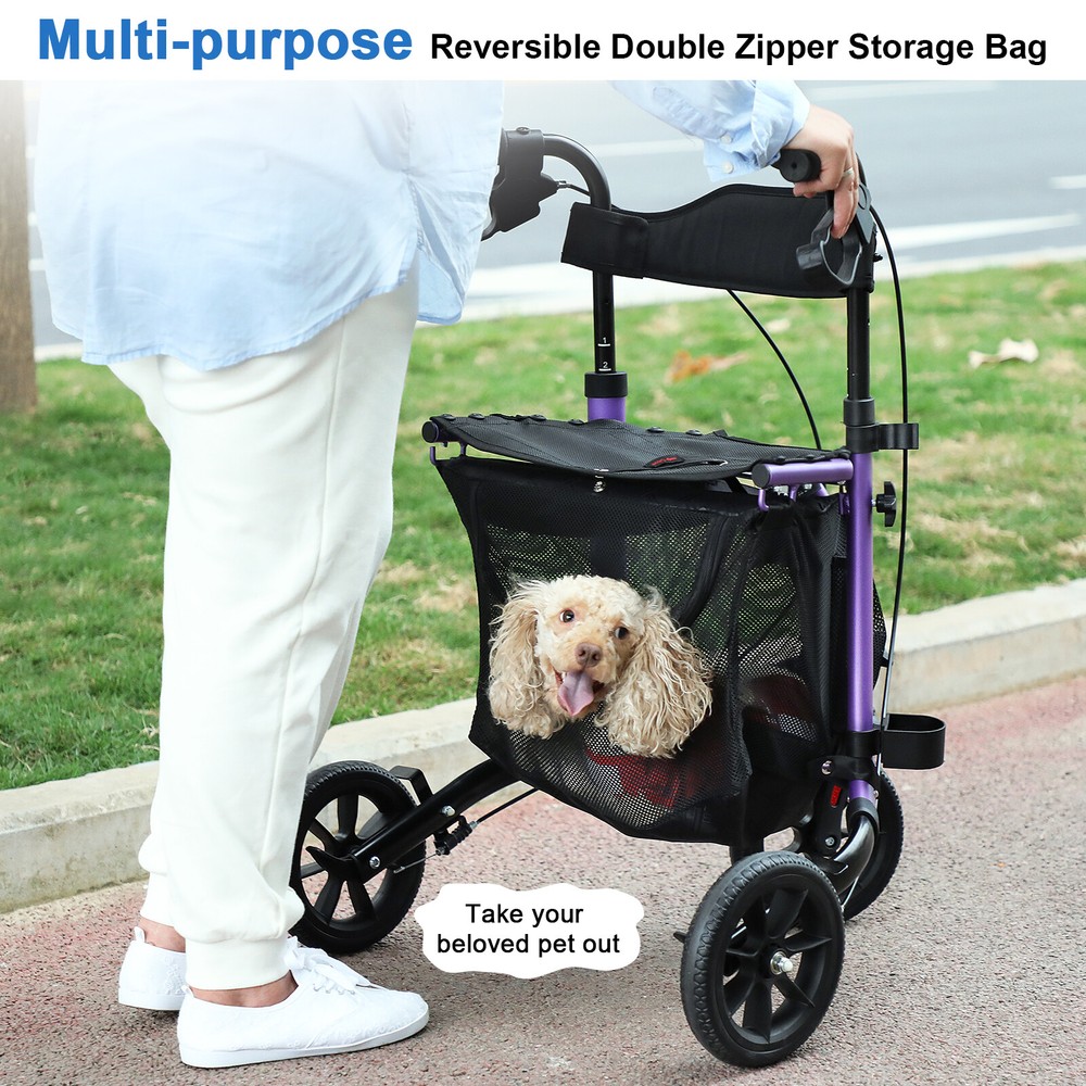 Rollator Walker Aluminum 3 Wheel, Foldable Lightweight with Backrest Seat 260lbs