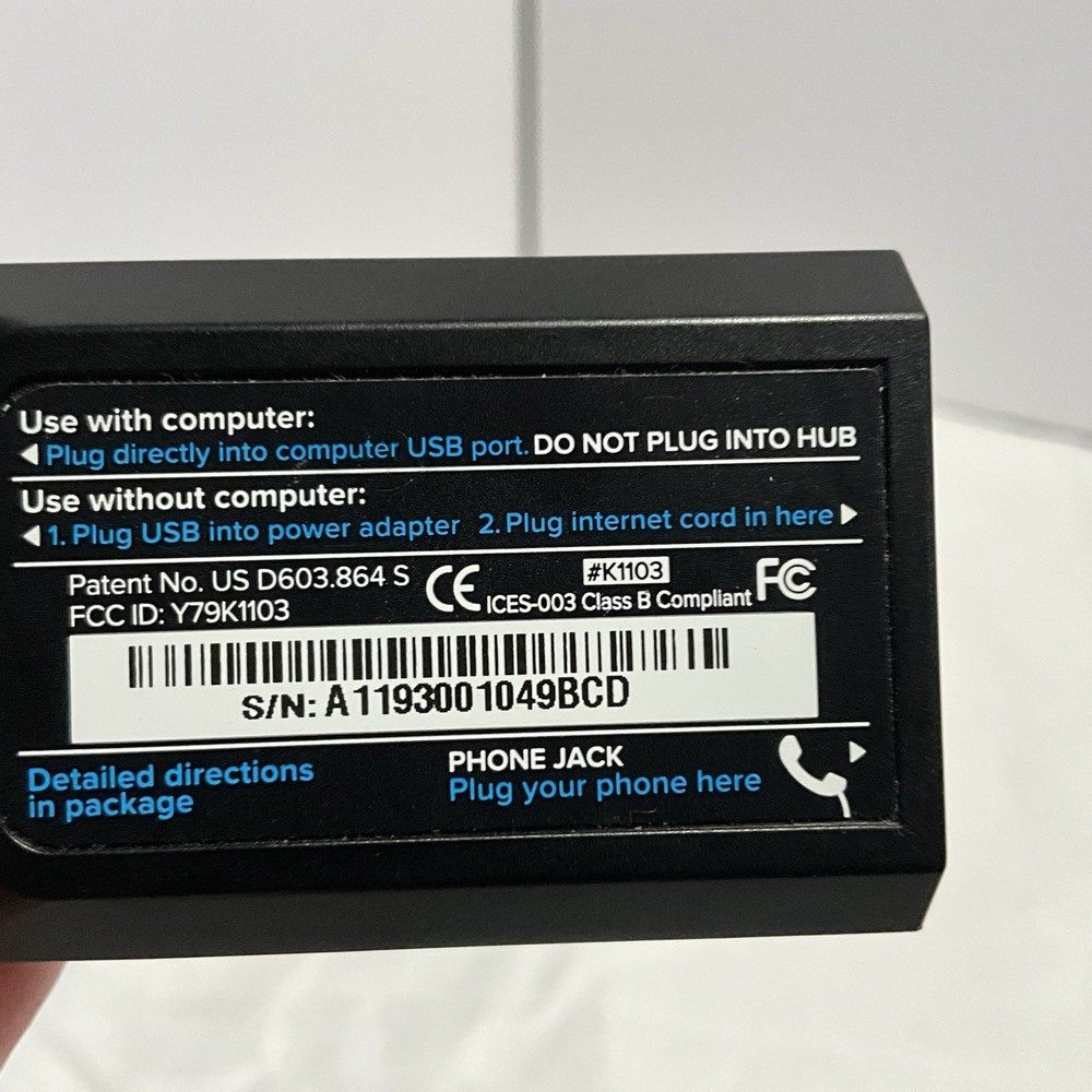 Magic-Jack Go K1103 - Black - Unit And Outlet Plug