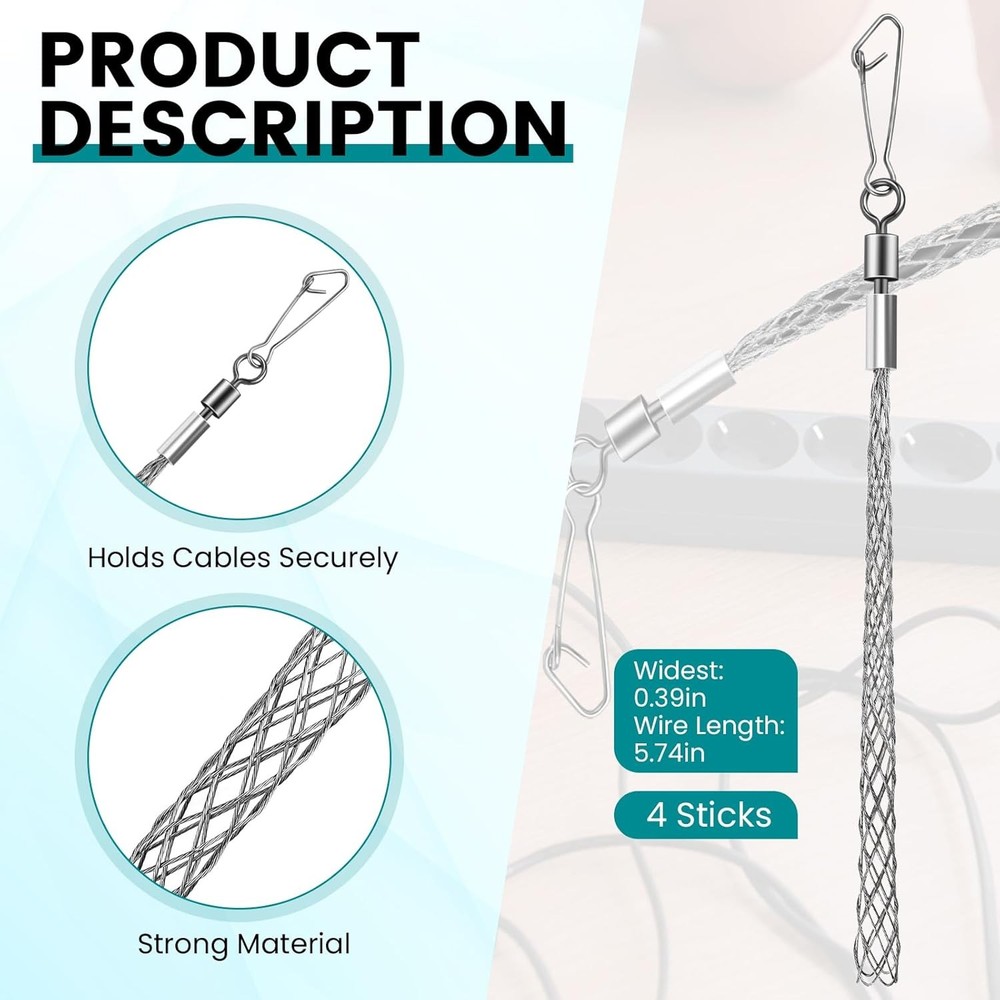 4 PCS 1/2 Inch Wire Pulling Grip Mesh Cable Pulls Metal Cable Pulling Grip Sock