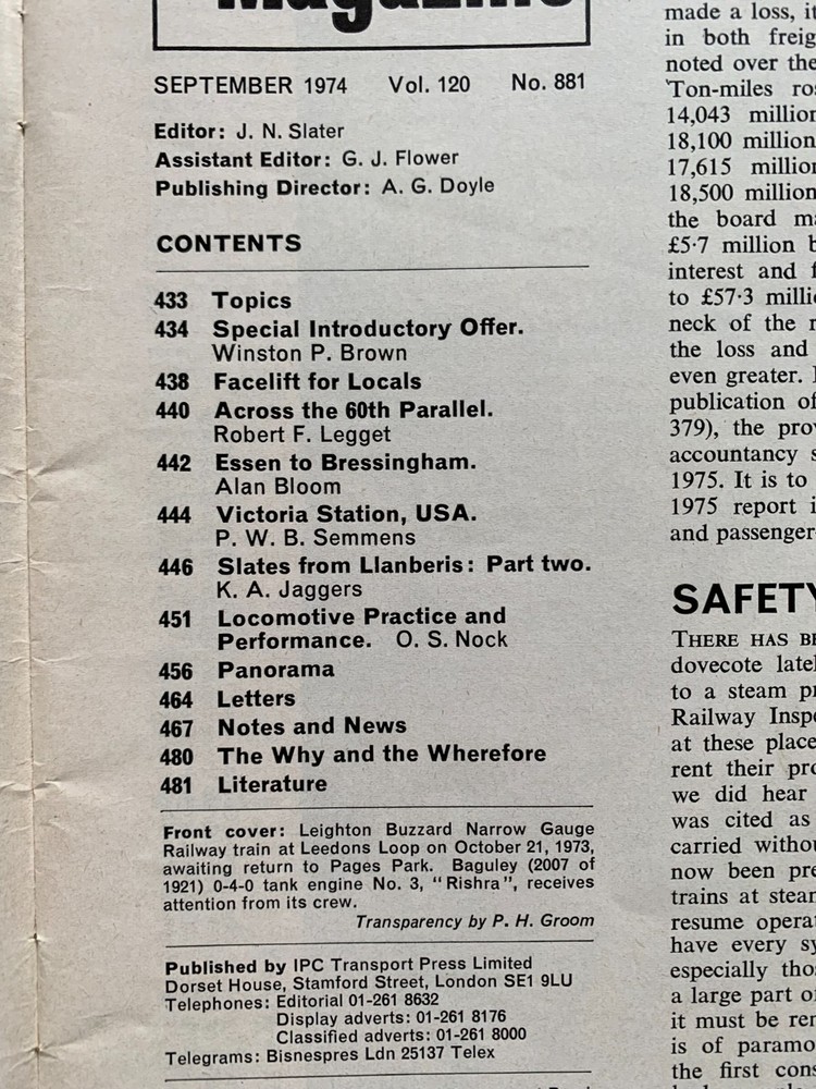 The Railway Magazine - 1974 - 9 issues