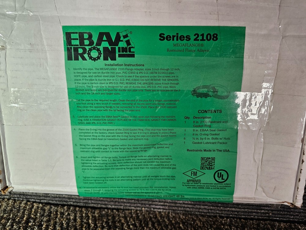 EBAA 8" Mega Flange Series 2108 Restrained Flange Adapter 8'' Pipe OD