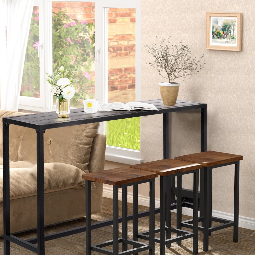 55" Outdoor Bar Table with Adjustable Feet,Rectangle Narrow Counter Height Table
