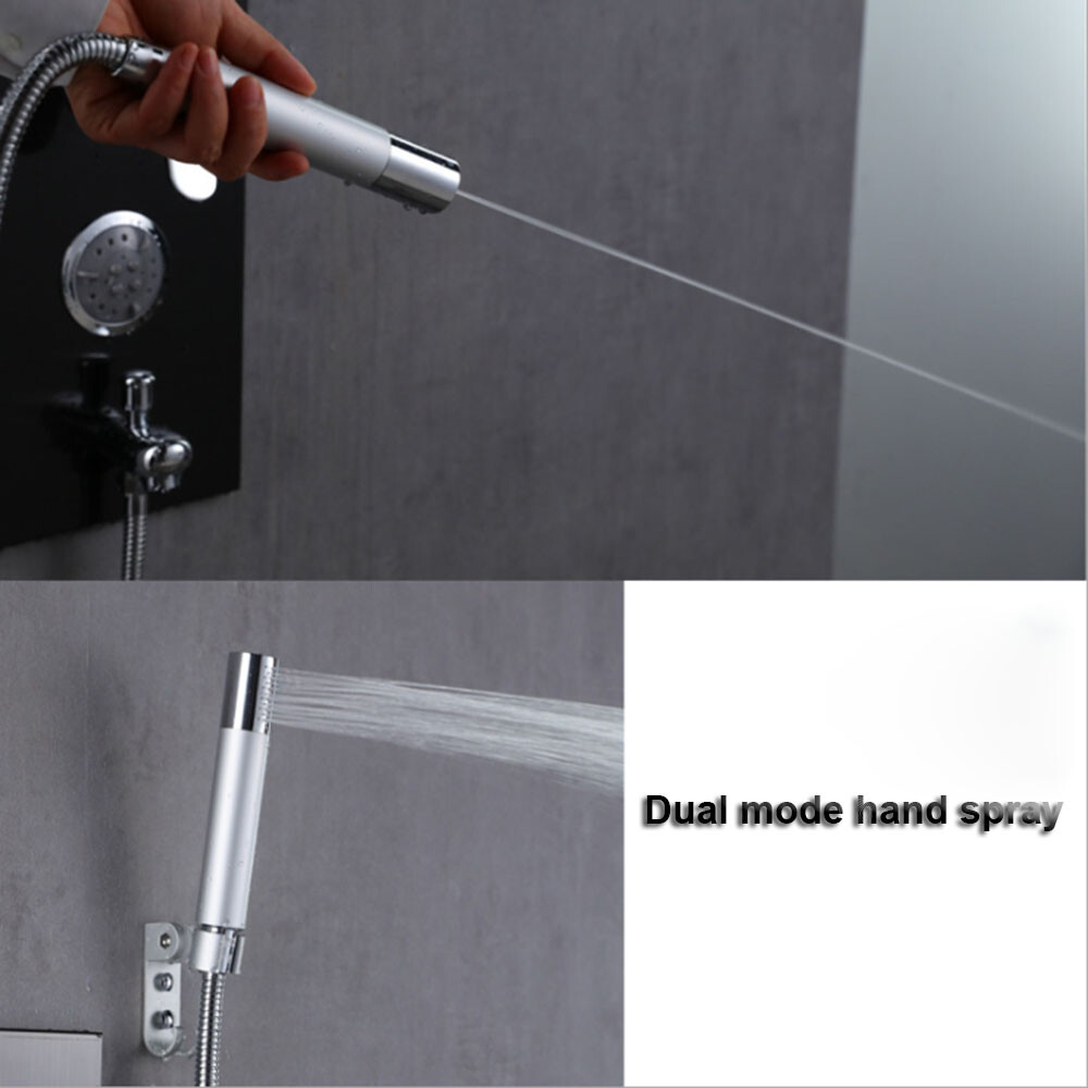 Silver Massage LED Shower Panel System Digital Display 4-Way Mixer Valve Tap Set
