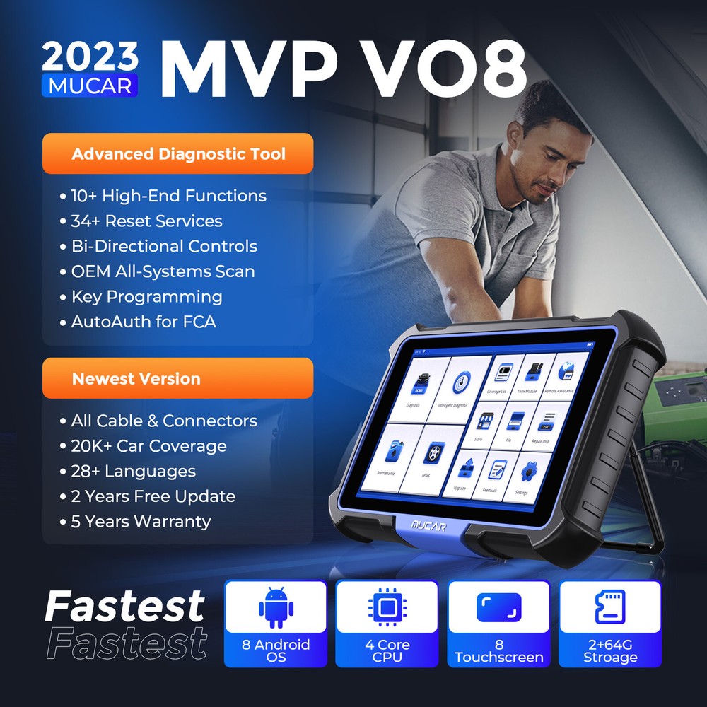 MUCAR VO8 Auto OBD2 Scanner Bi-Directional Key Coding All System Diagnostic Tool