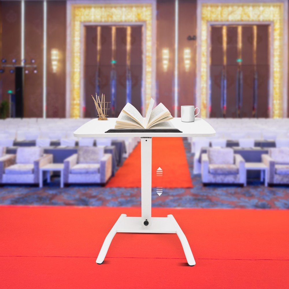 Adjustable 10°-30° Rolling Podium Desk Standing Lifting Computer  Desk White