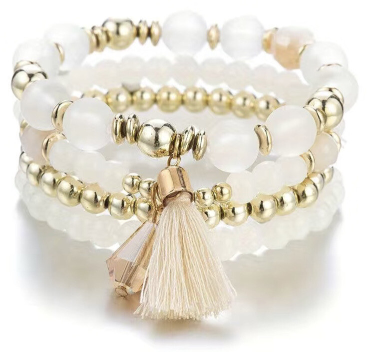 4 PC Handmade Boho Beaded Stackable 6.5” Plus Stretch Bracelet Set New A3867