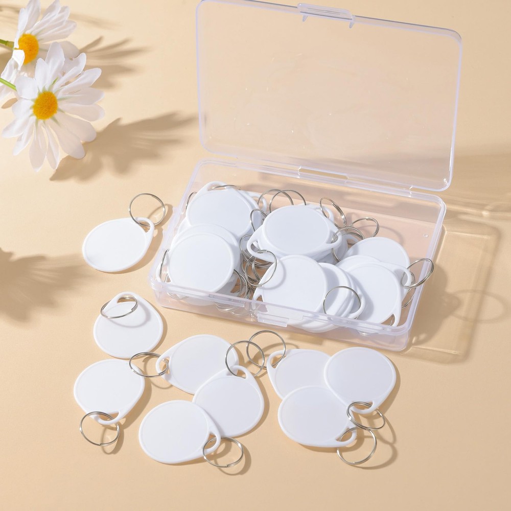40pcs Pack White Plastic Key Tags and Round Stickers
