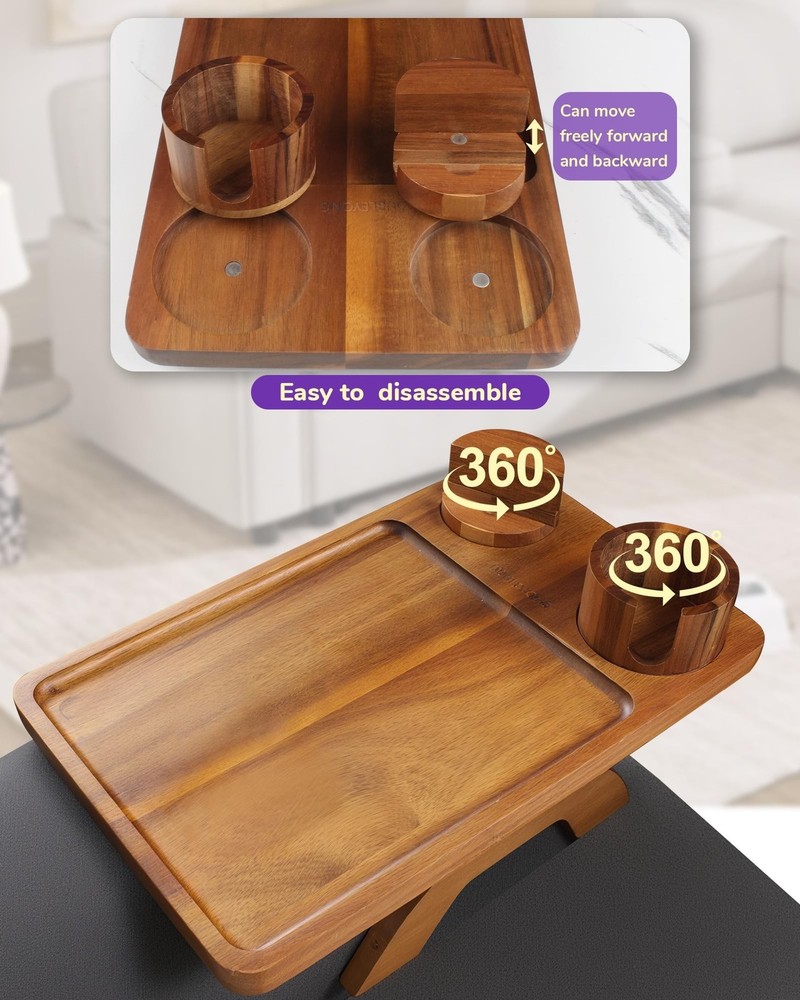 Couch Arm Tray Table with Cup Holder & Adjustable Phone Stand – Foldable A