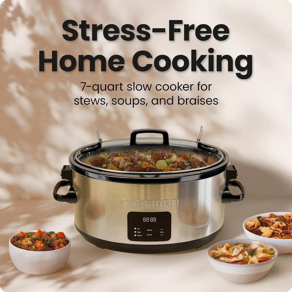 Chefman 7-Qt Programmable Slow Cooker w/ Locking Lid, Adjustable Temp & Timer
