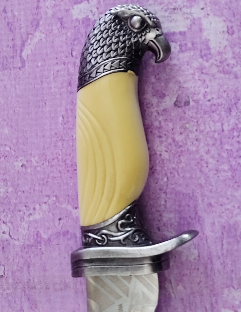 Etched Eagle Bayonet Fixed Blade Knife 6in with Sheath Box Eagle Handle Unique