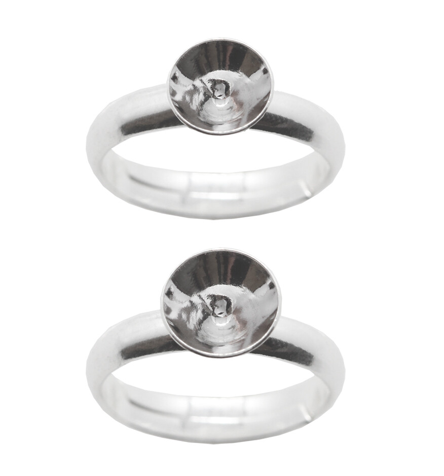 Sterling Silver Adjustable Ring Base for Gluing Chaton Shape Crystal 6.2mm 8.3mm