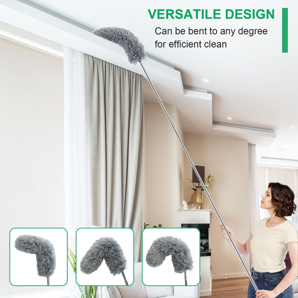 100 Extendable Microfiber Feather Duster, Telescoping Pole for High Ceiling Clea