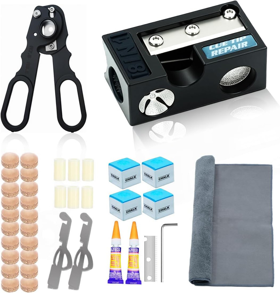 38-Piece Pool Cue Tips Replacement Kit with Shaper Tools and Accessories
