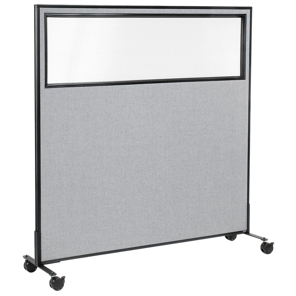 60-1/4"W x 63"H Mobile Office Partition Panel with Partial Window Gray