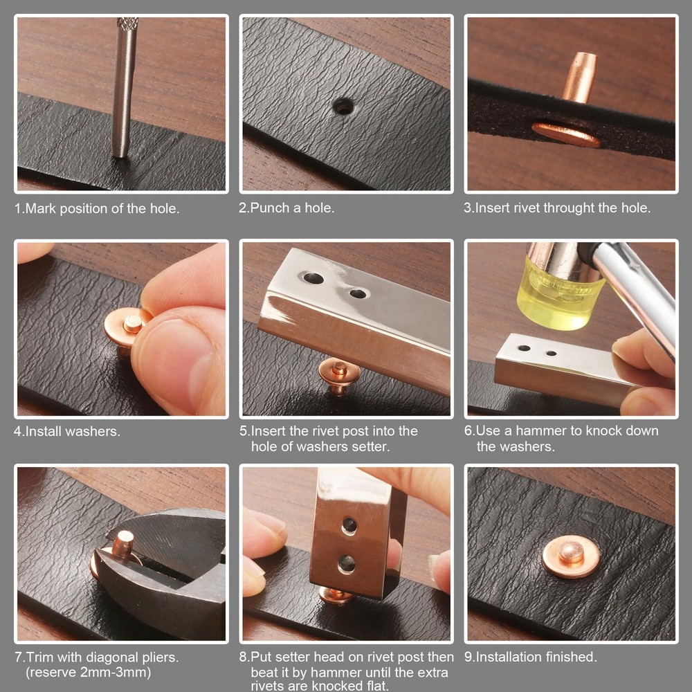 Notgia 50Sets Copper Rivets Assorted Leather Rivet Kit for Leather Working Brass