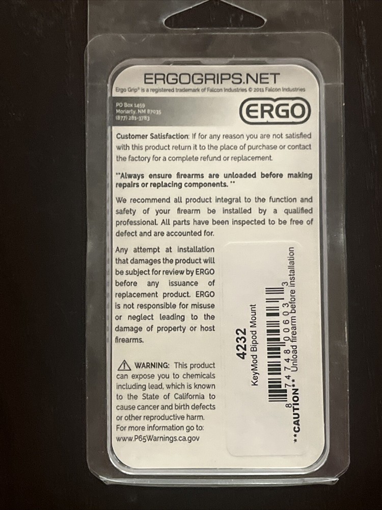 Ergo Grip KeyMod Bipod Mount 4232 NEW Black