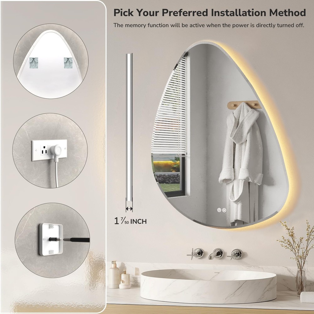 Irregular Mirror 26x32- Modern Asymmetrical Bathroom Vanity Mirror with Backl...