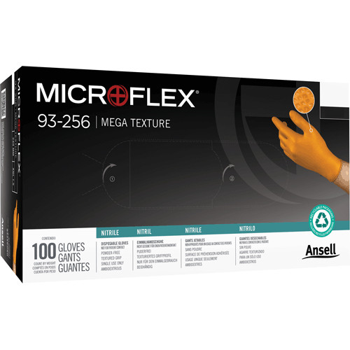 Microflex 93-256M Mega Texture MEDIUM Orange Nitrile Gloves 1 Case=1000