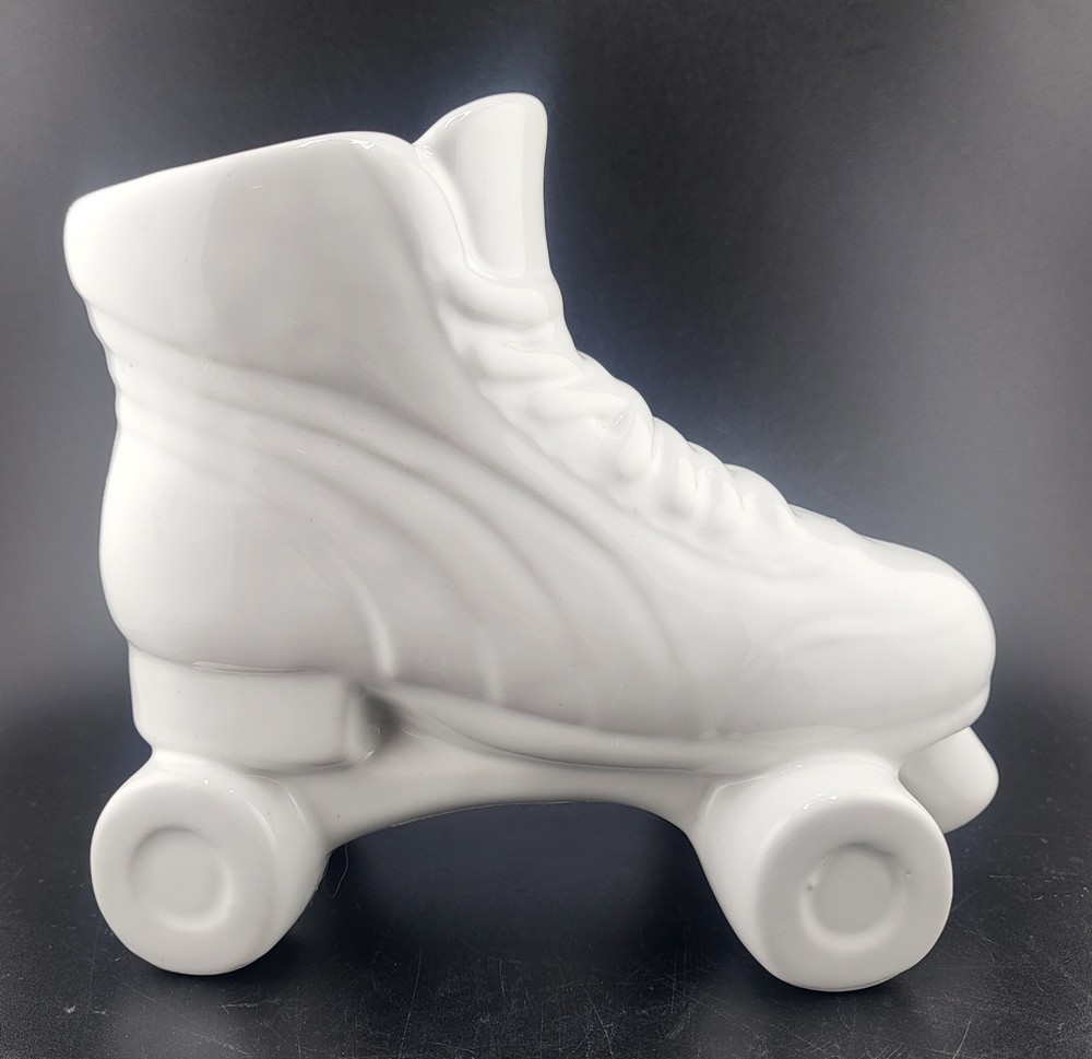 White Retro Rollerskate Planter Vase Ceramic Decor