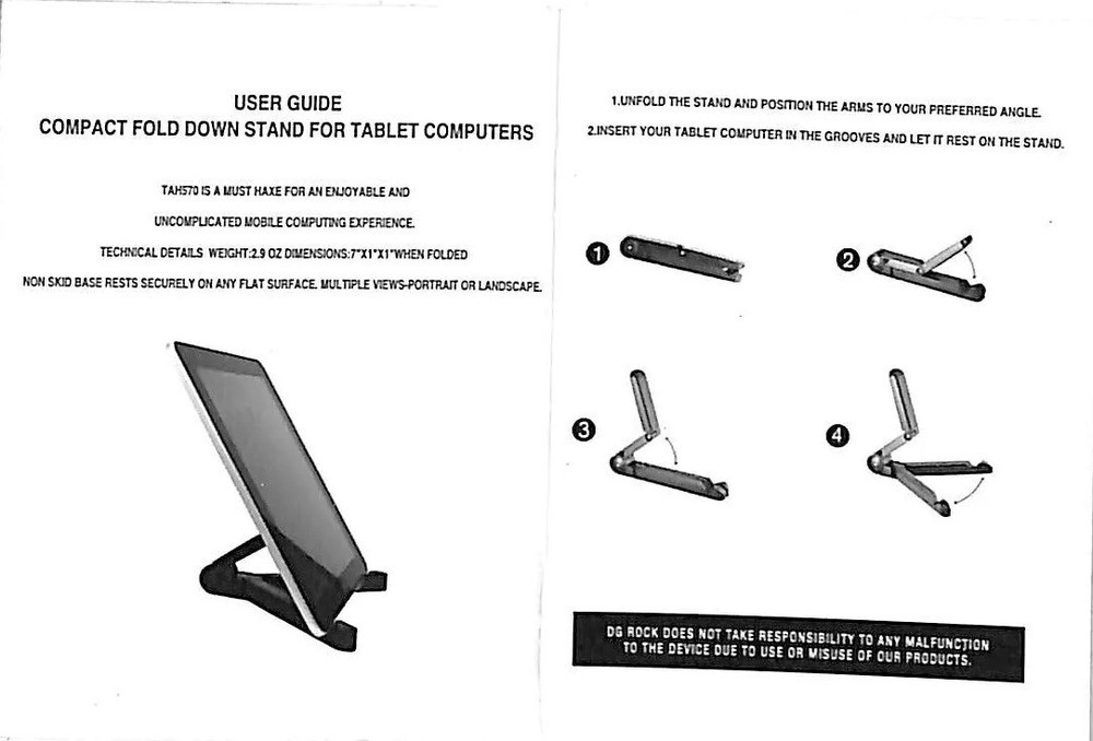 DG ROCK TAH570 UNIVERSAL COMPACT FOLDING TABLET STAND [E]