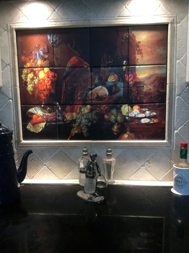 Art Mural Ceramic Backsplash Parrot Fruits Tile #284