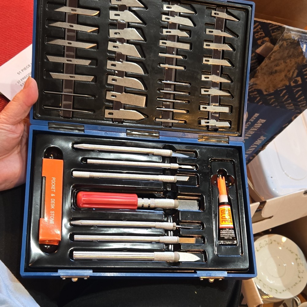 51 Piece Craft Knife Set with Precision Blades, Holders, Chisel Handle