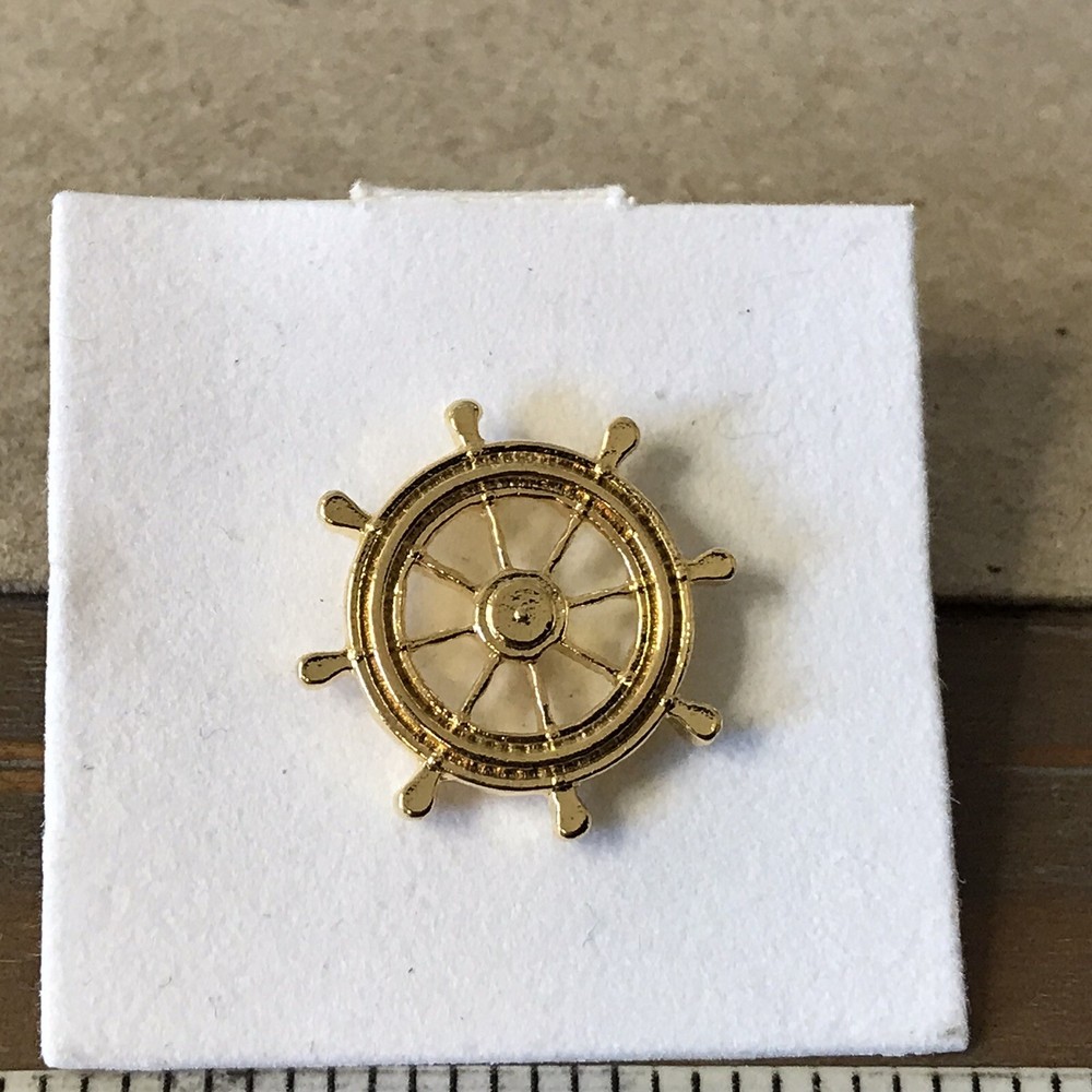 Nautical SHIPS WHEEL Gold Tone Pin