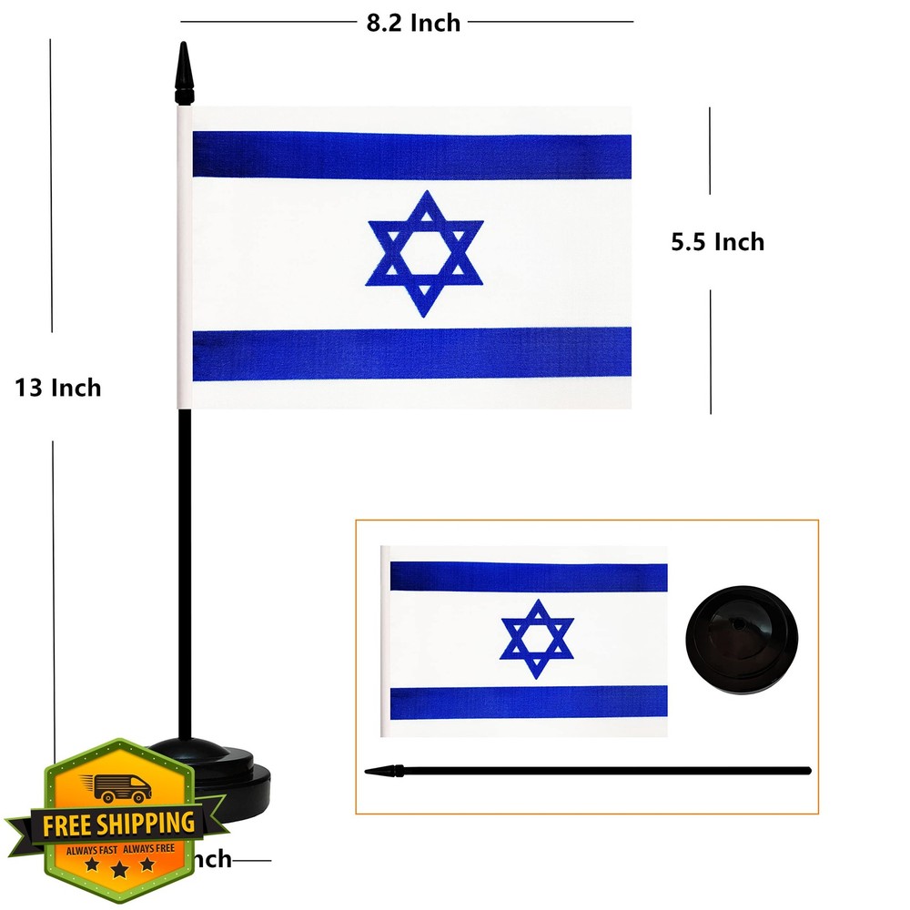 Israel Desk Flag Set 2 Pack Table Office Flags Mini Desktop 12" Pole Black Base