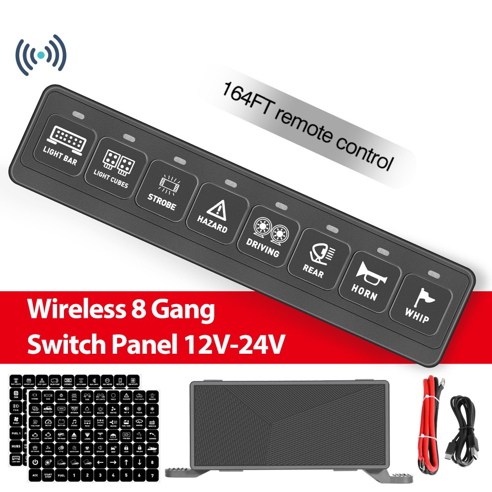 Wireless 8 Gang Switch Panel Circuit Control Box LED Light Bar 12V 24V CAR BOAT