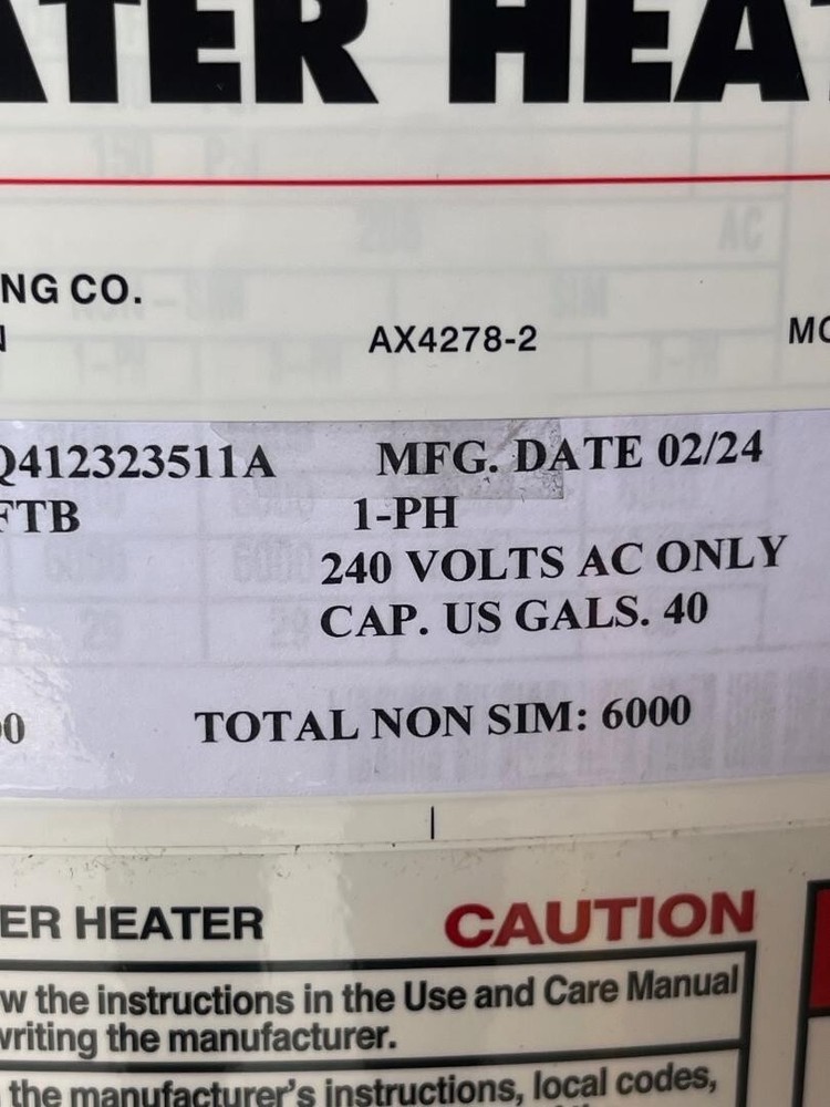 RHEEM RUUD Electric Water Heater 40 Gallons Model # ELD40-FTB 240 Volts NEW