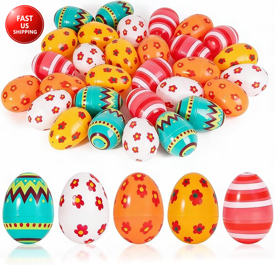 Jumbo 3 Inch Reusable Plastic Easter Eggs 30 Count - Premium Fillable Easter Egg