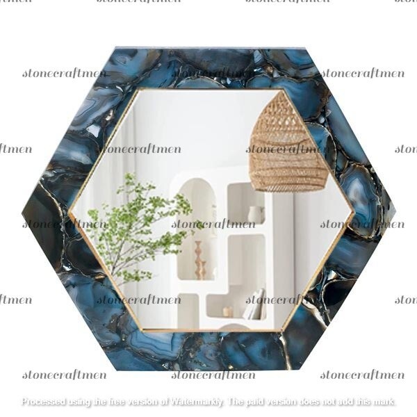 Blue Agate Geode Wall Mirror/Decorative Modern Stone Bedroom Wall Hanging Mirror
