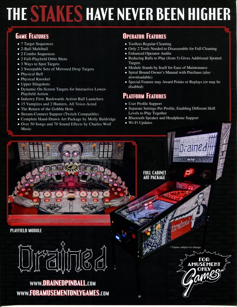 Drained Multimorphic P3 Pinball Flyer / Brochure / Ad Mint