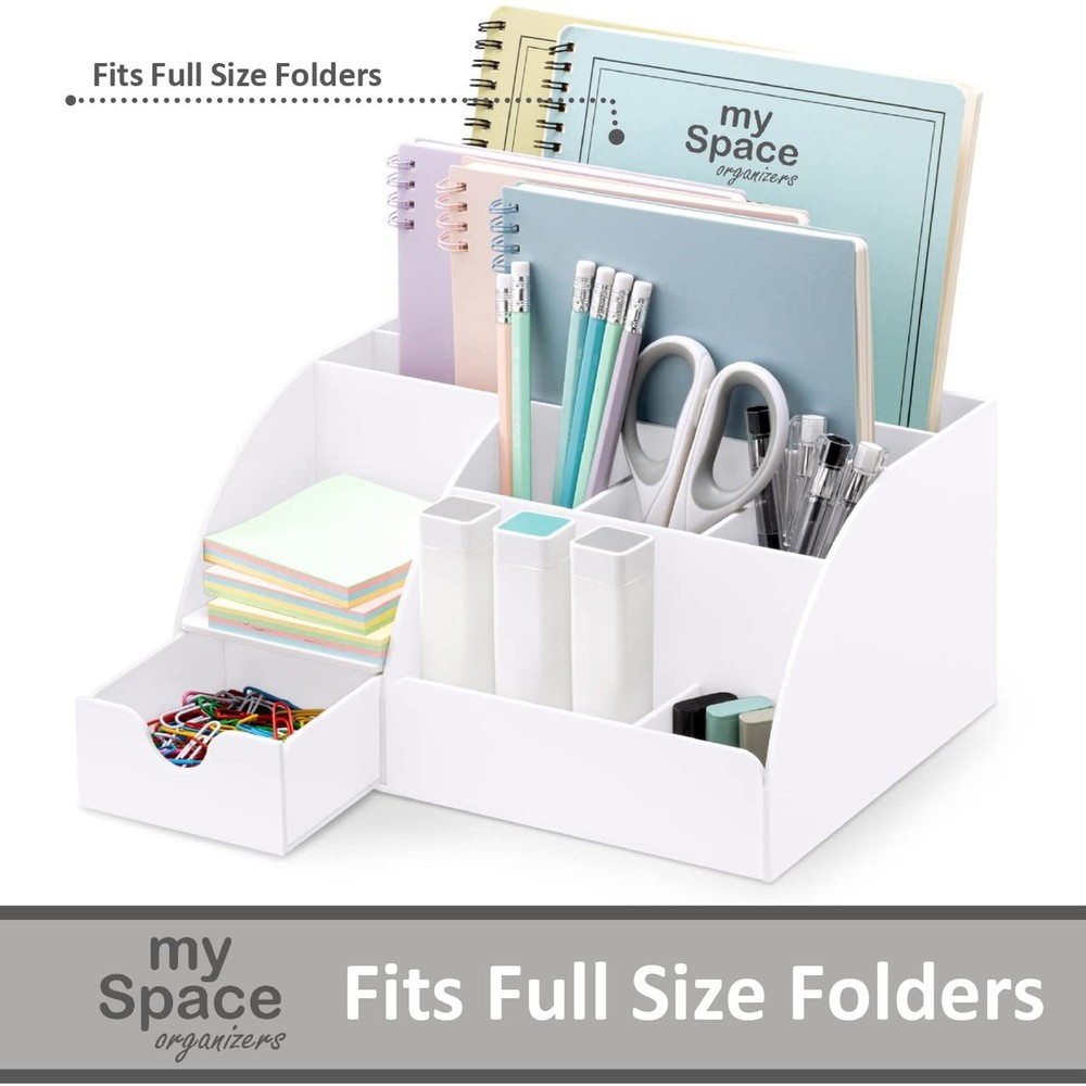 White Desktop Organizer - 9 Compartment Office Desk Accessories Organizer - P...