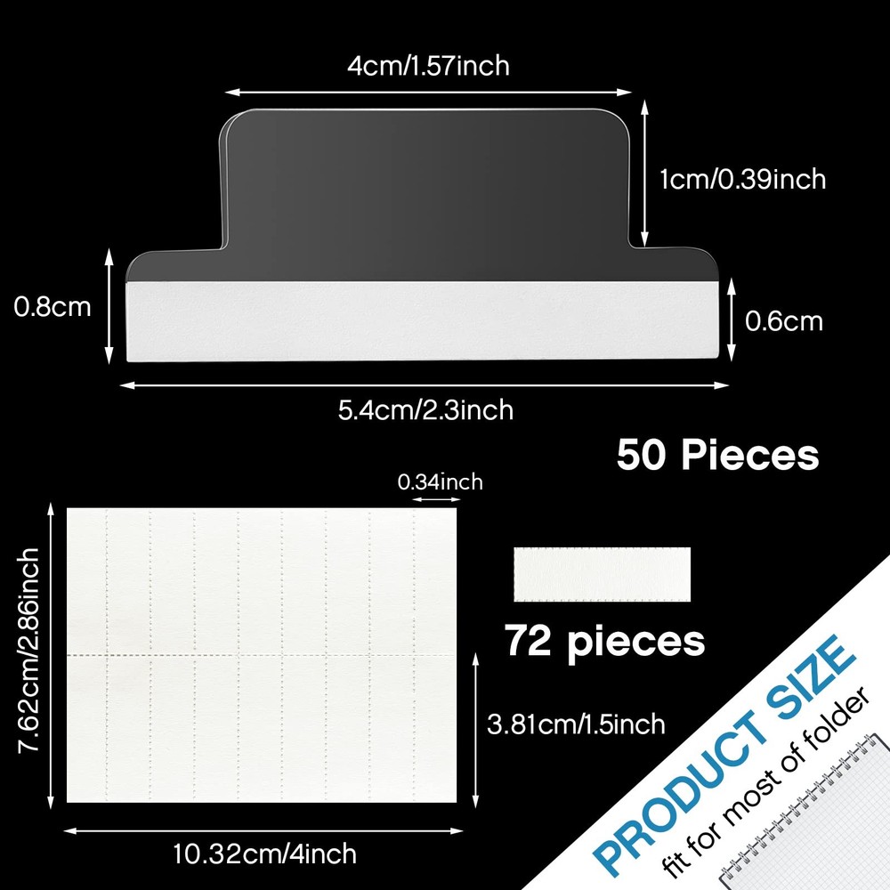 1.5 Inch Insertable Self Adhesive Index Tabs 50 Pieces with Paper Inserts