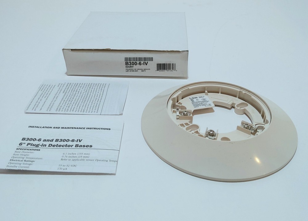 System Sensor B300-6-IV ~ 6" Detector Base Low-Profile Standard Flanged - Ivory