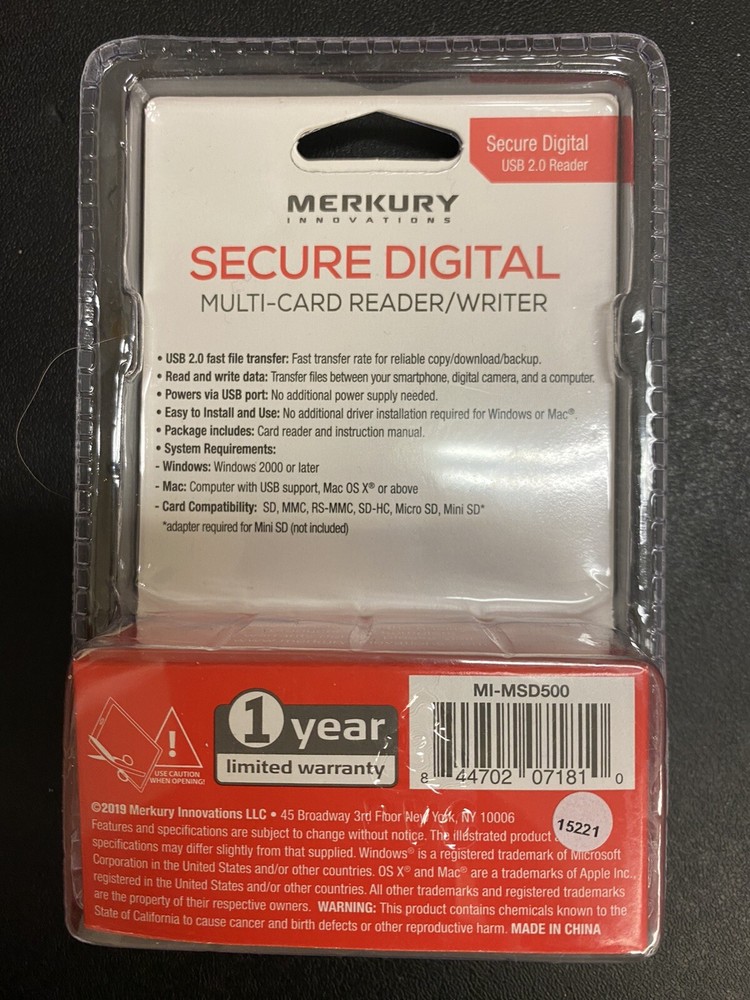 NEW Merkury Innovations Secure Digital Multi-card Reader/Writer High Speed