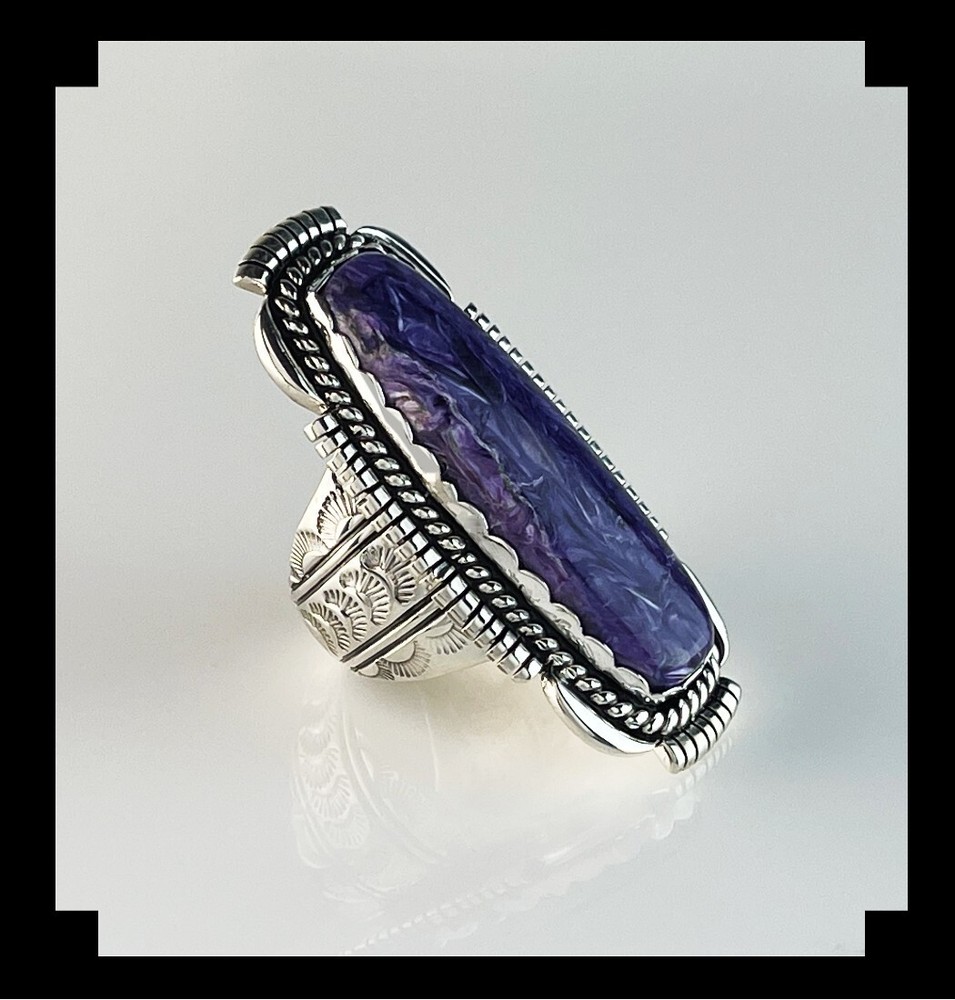 Extra Long Elaborate Charoite Ring Size 12