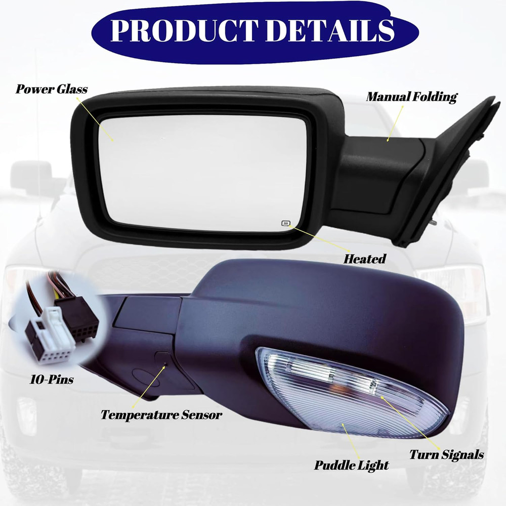 Left Heated Mirror for Dodge Ram 2013-18